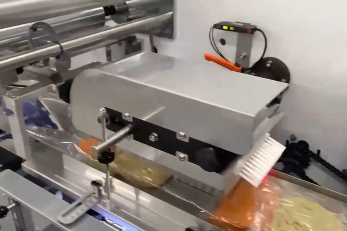 Noodle product running through a horizontal packaging machine